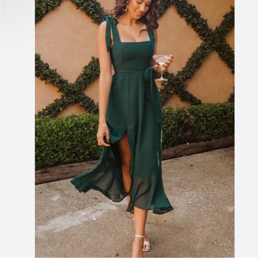 New SHOW ME YOUR MUMU Emerald Chiffon Claire Midi Dress Bridesmaid Wedding Med